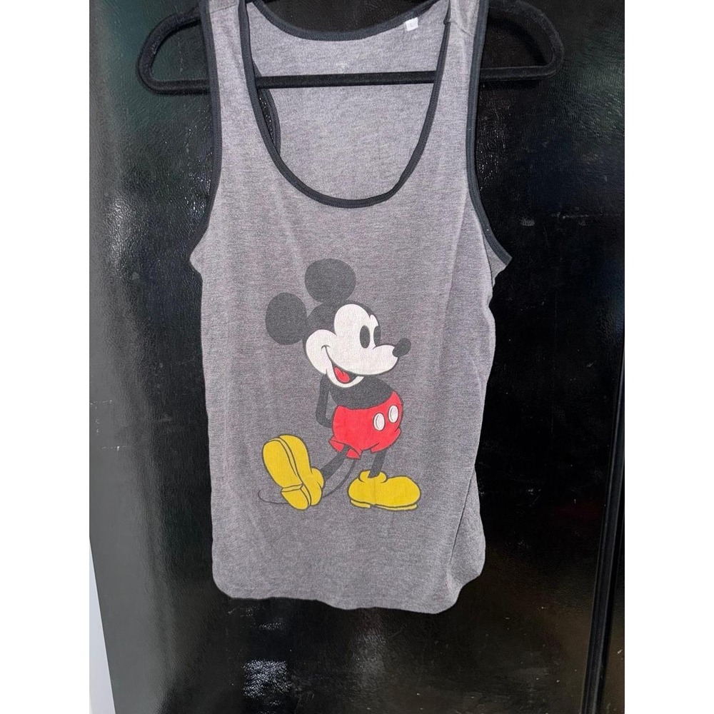 Disney Mickey Mouse Graphic Tank Top Heather Gray Black Trim Large
